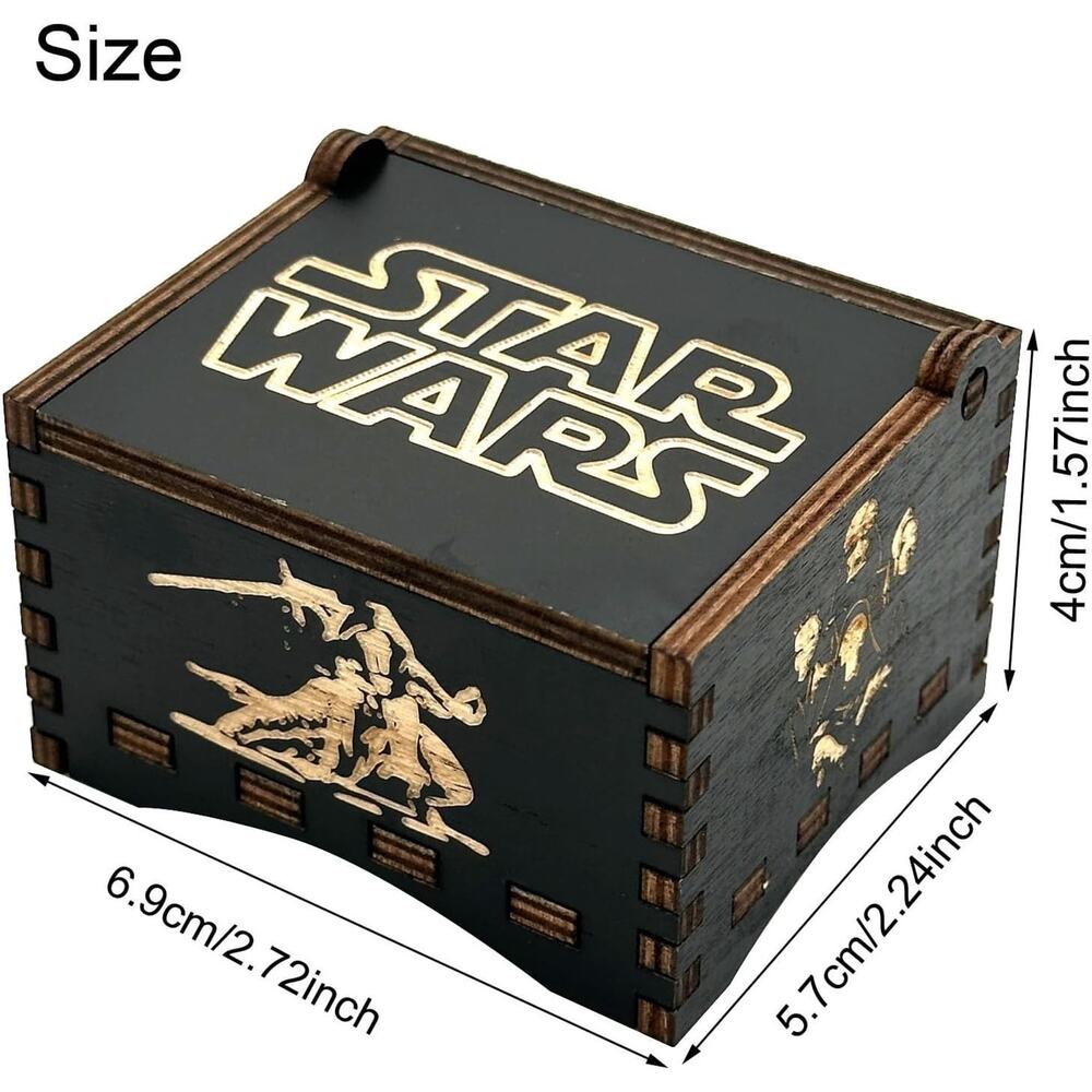 Star Wars Turn Key Music Box Plays Opening Theme Wood Carved